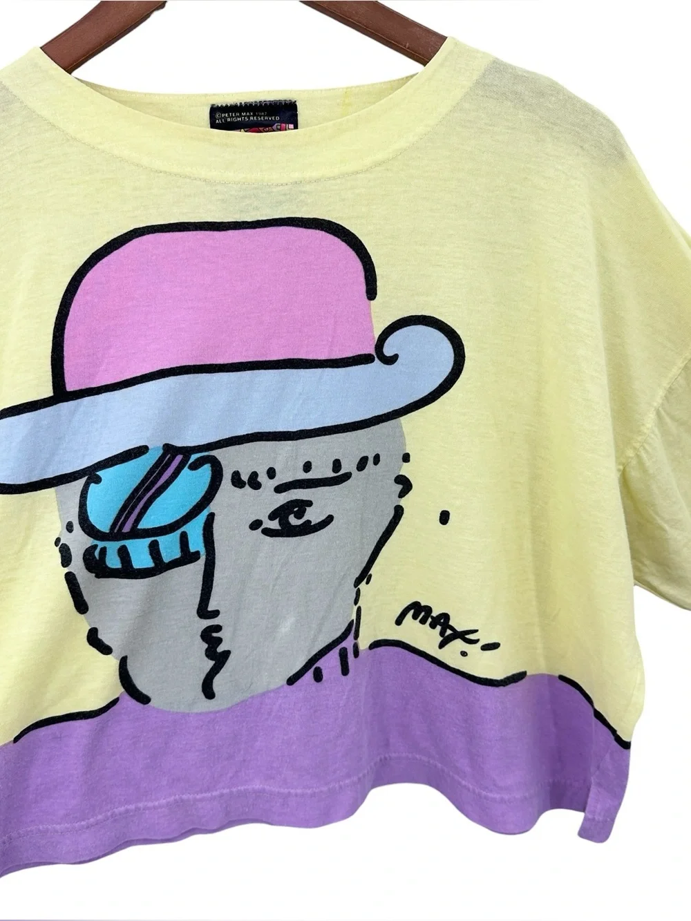 Peter Max NEOMAX T Shirt Vtg 80s Zero Man Art Button Top - Picture 3 of 4